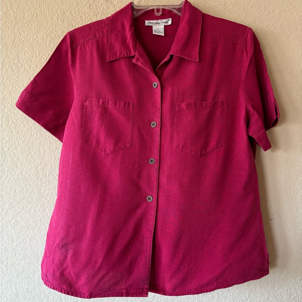 ANNA AND FRANK WOMEN’S VINTAGE SHORT SLEEVE 100% SILK CAMP SHIRT SIZE MEDIUM
